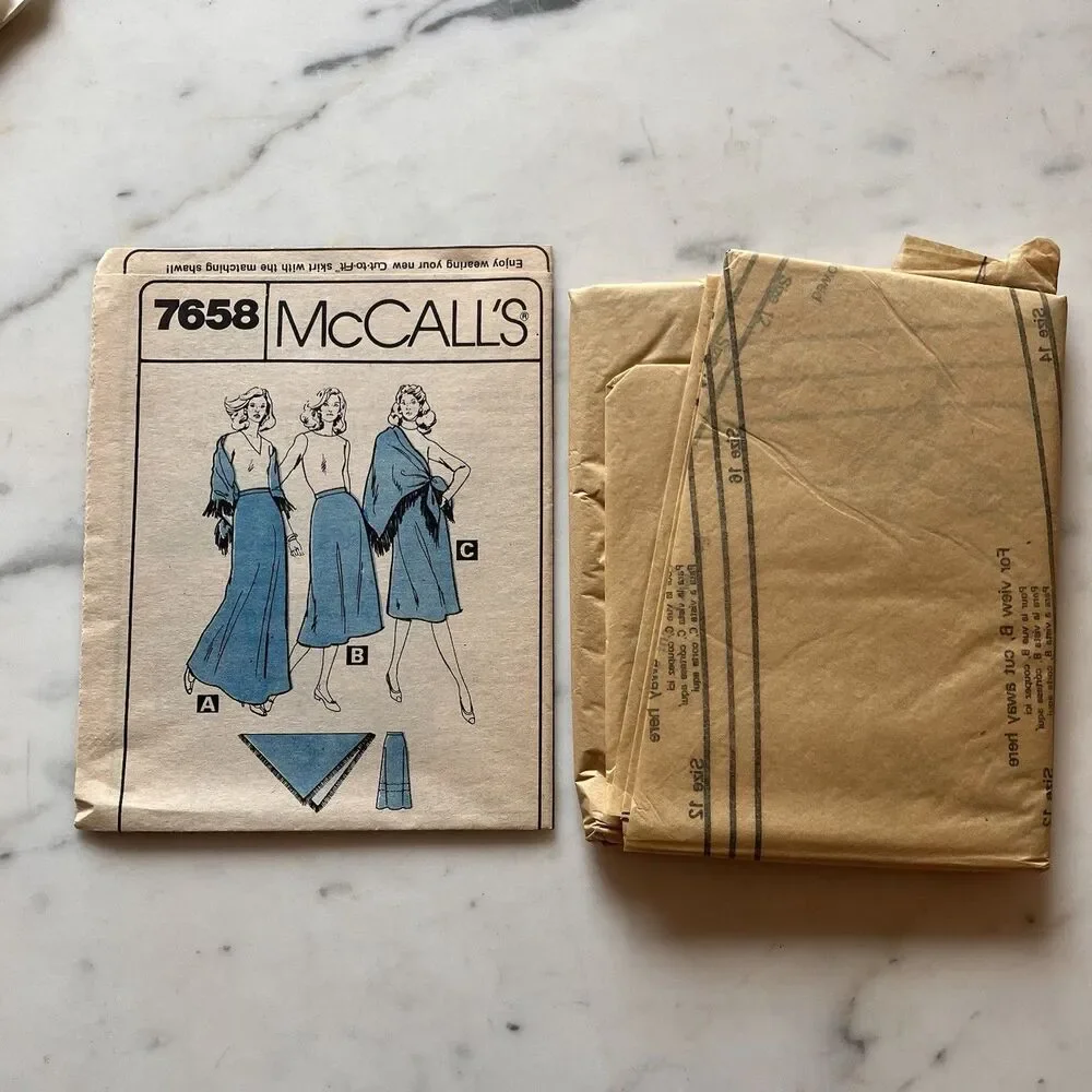 1 New Vintage‎ 1981 McCall's 7658 Flared Bias Skirt In 3 Lengths & Shawl Pattern
